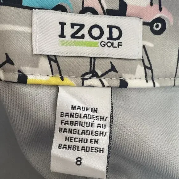 Izod Women's Skort Golf Skirt Tennis White Blue Pink Golf Cart Print Size 8 - Picture 4 of 5
